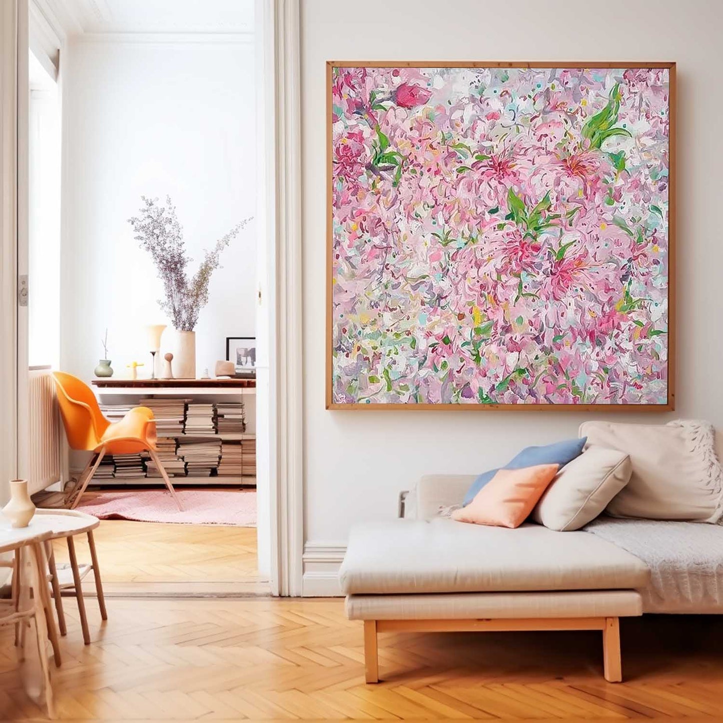Vibrant Pink Floral Canvas Art for Elegant Home Decor