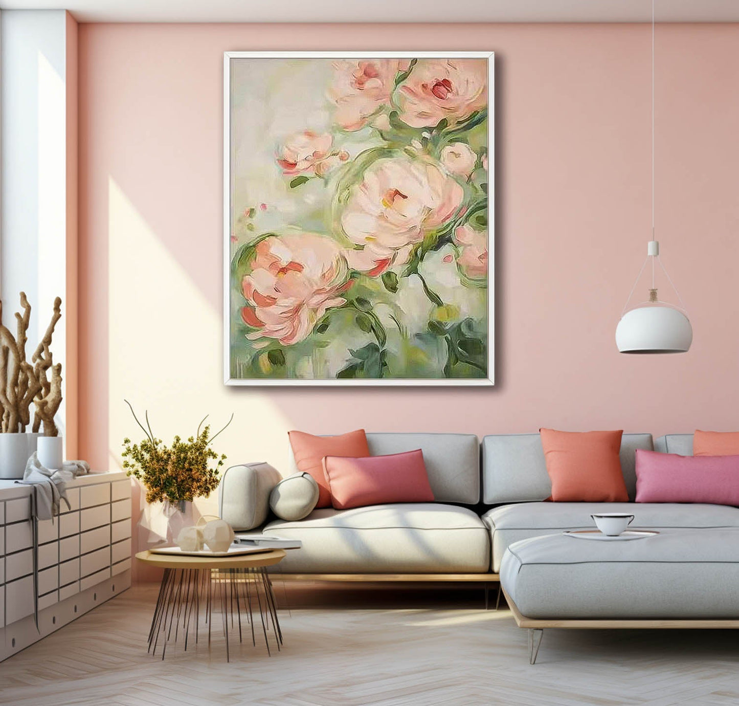 Elegant Pink Peony Oil Painting for Floral Wall Art Decor
