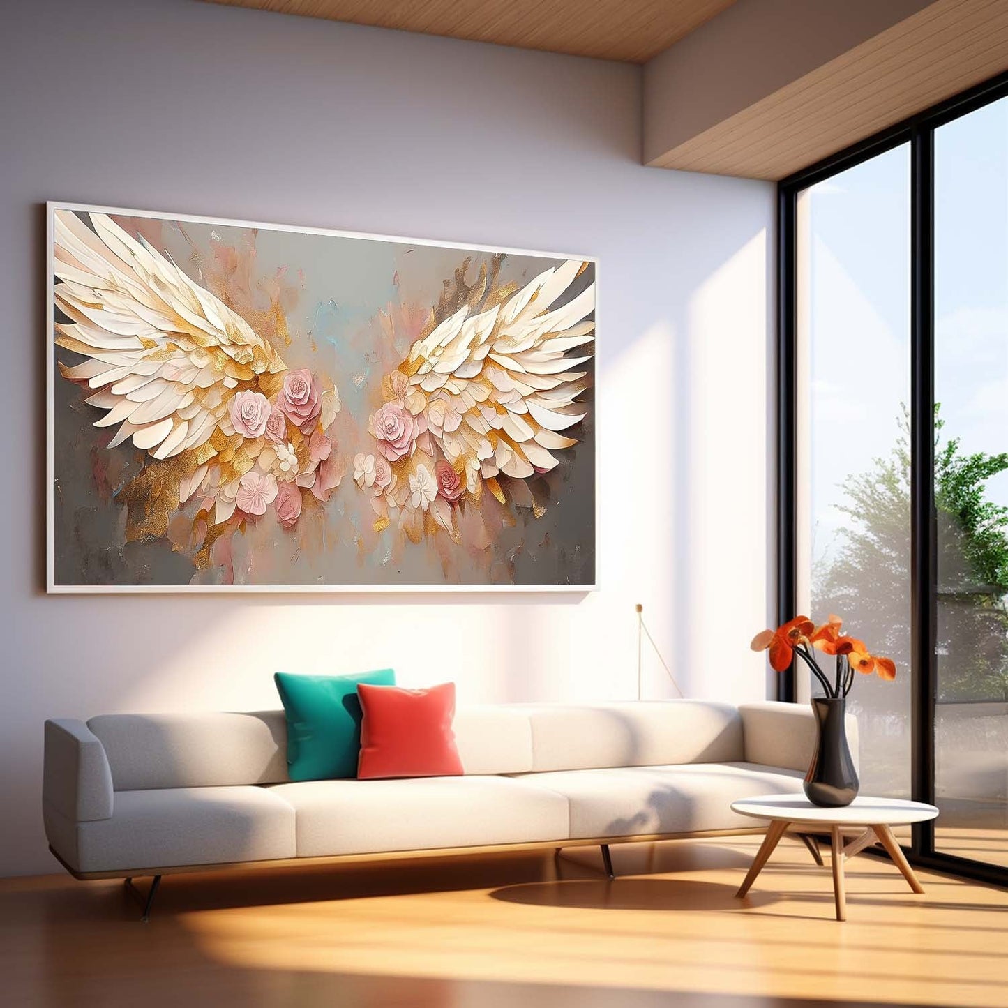 Elegant Floral Wings Oil Painting for Home Decor and Wall Art