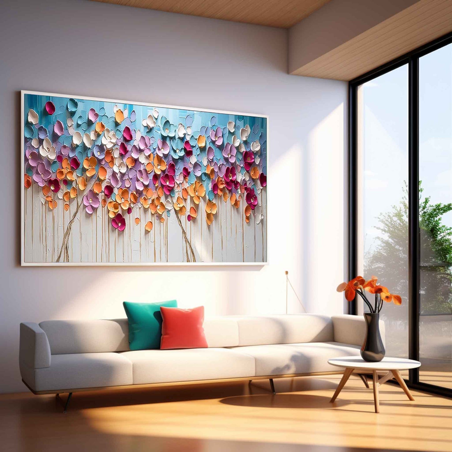 Colorful Floral Canvas Art for Home Decor - Vibrant Oil Painting