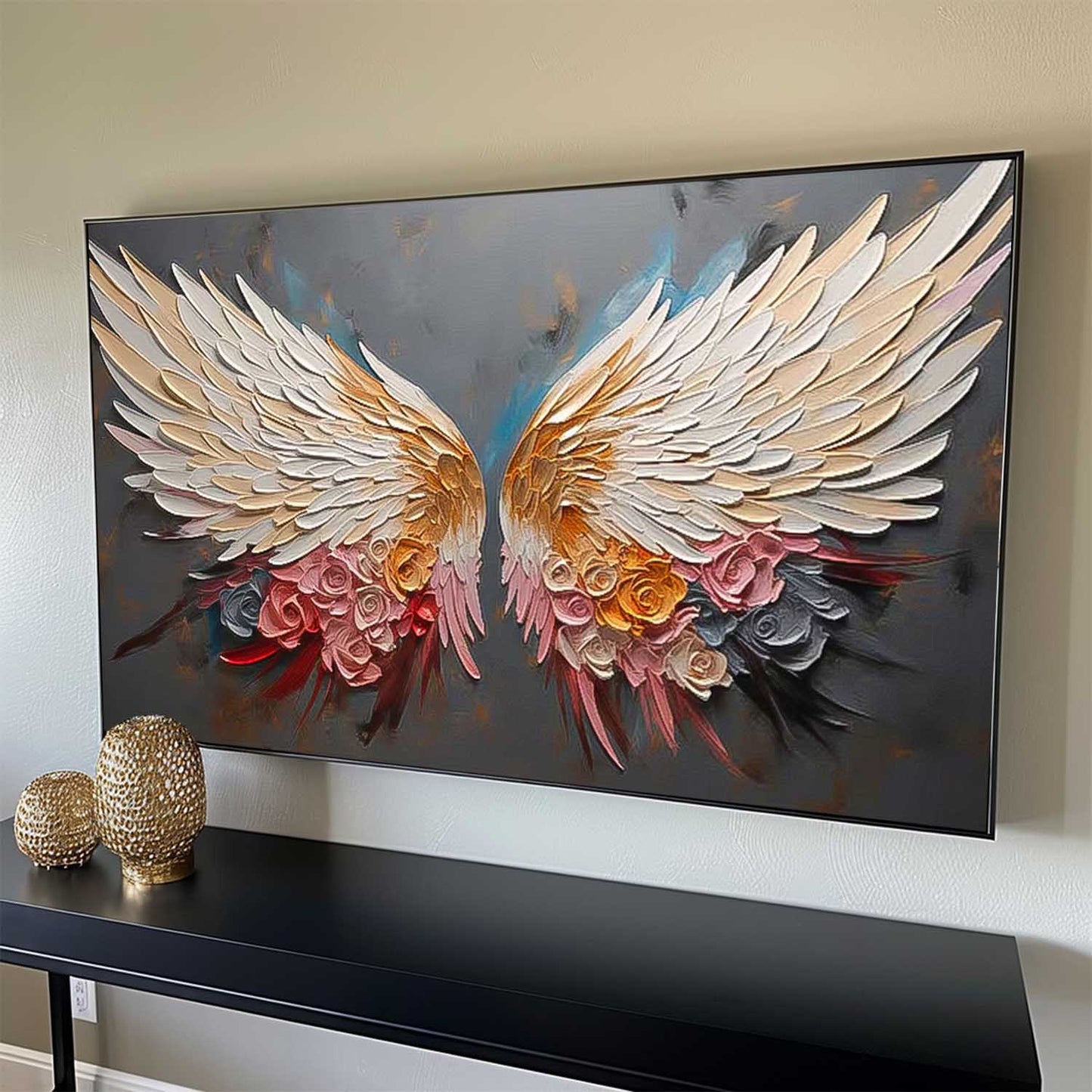 Elegant Floral Wing Canvas Art - Vibrant Oil Painting for Home Decor