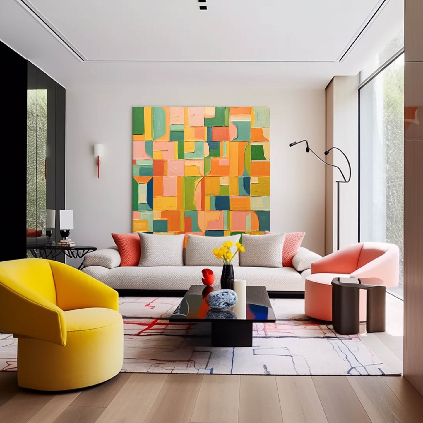 Colorful Geometric Abstract Oil Painting for Modern Home Decor