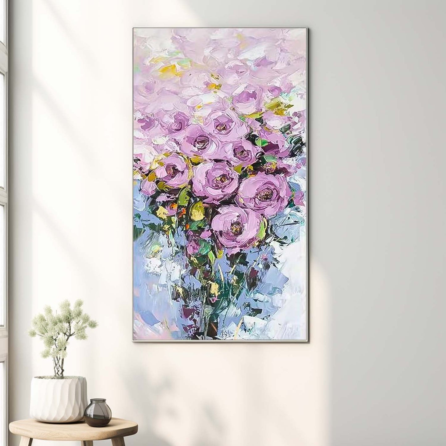 Vibrant Purple Rose Oil Painting for Floral Home Decor