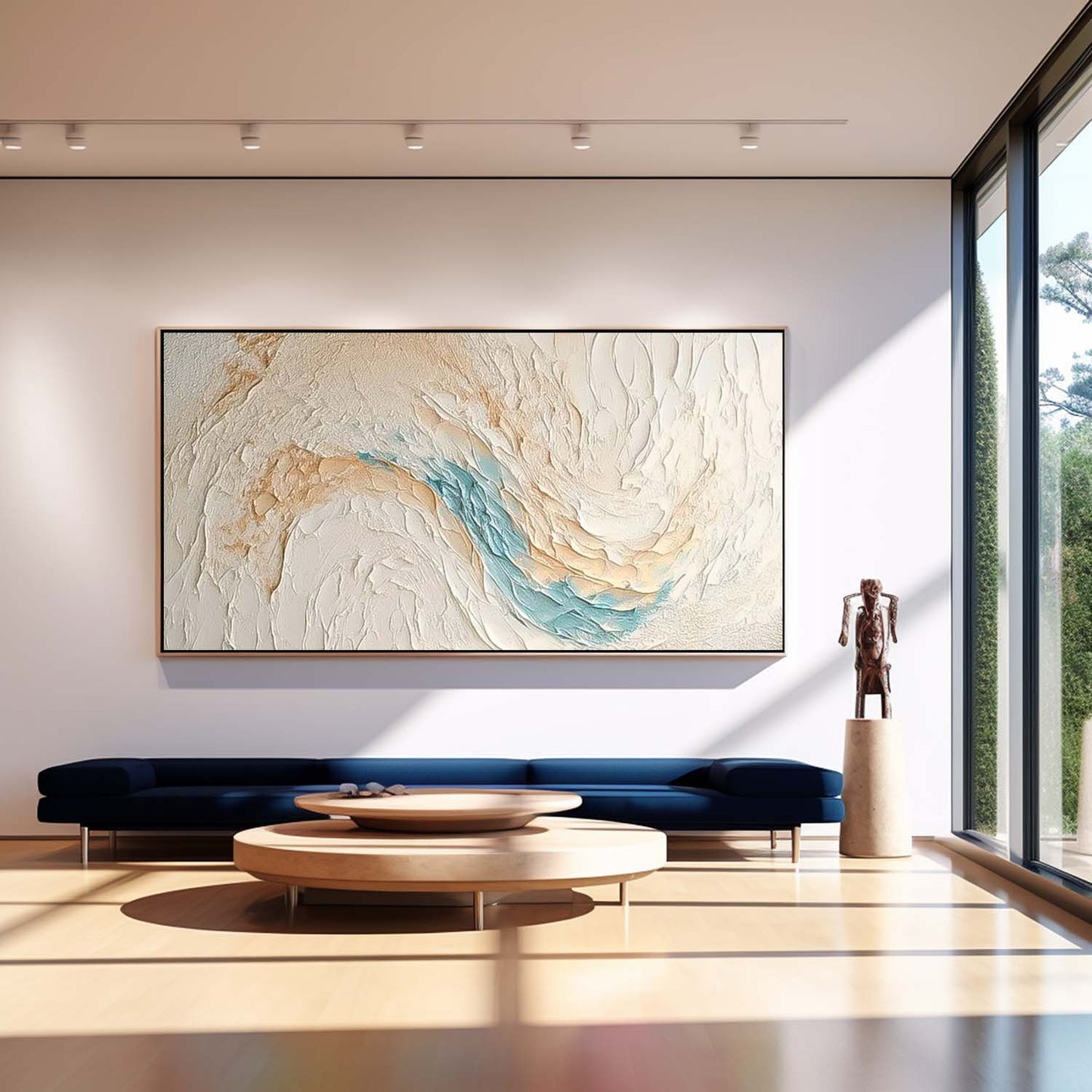 Coastal Serenity: Abstract Oil Painting of Beach Waves and Ocean Tones