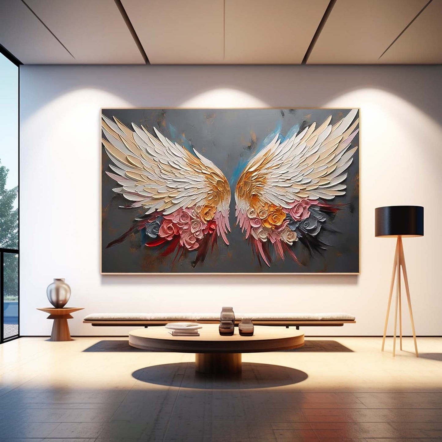 Elegant Floral Wing Canvas Art - Vibrant Oil Painting for Home Decor