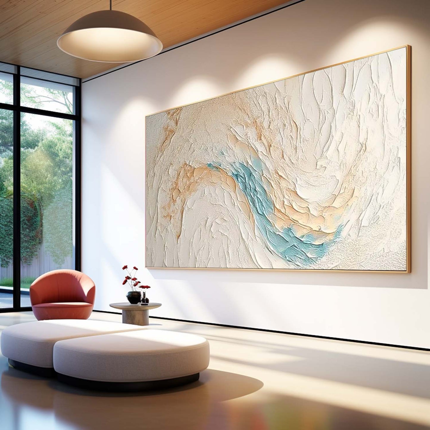 Coastal Serenity: Abstract Oil Painting of Beach Waves and Ocean Tones