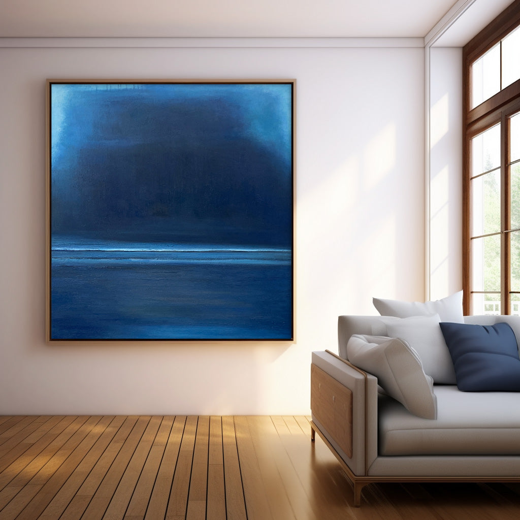 Serene Blue Abstract Oil Painting for Modern Minimalist Home Decor