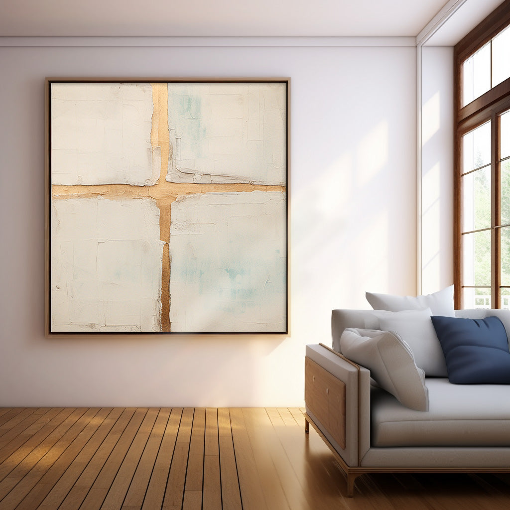 Elegant Minimalist Gold-Accented Canvas Oil Painting for Modern Decor