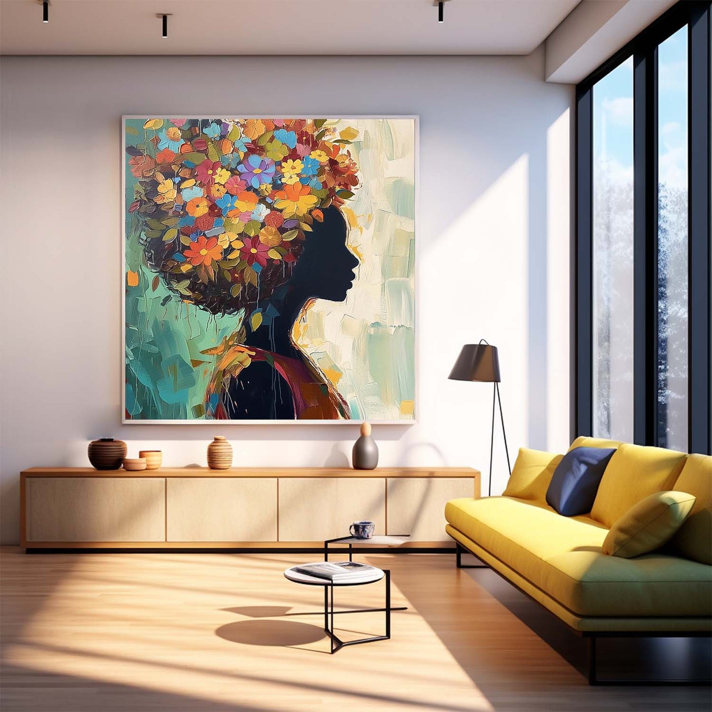 Colorful Floral Silhouette Oil Painting | Vibrant Canvas Wall Art for Home Decor