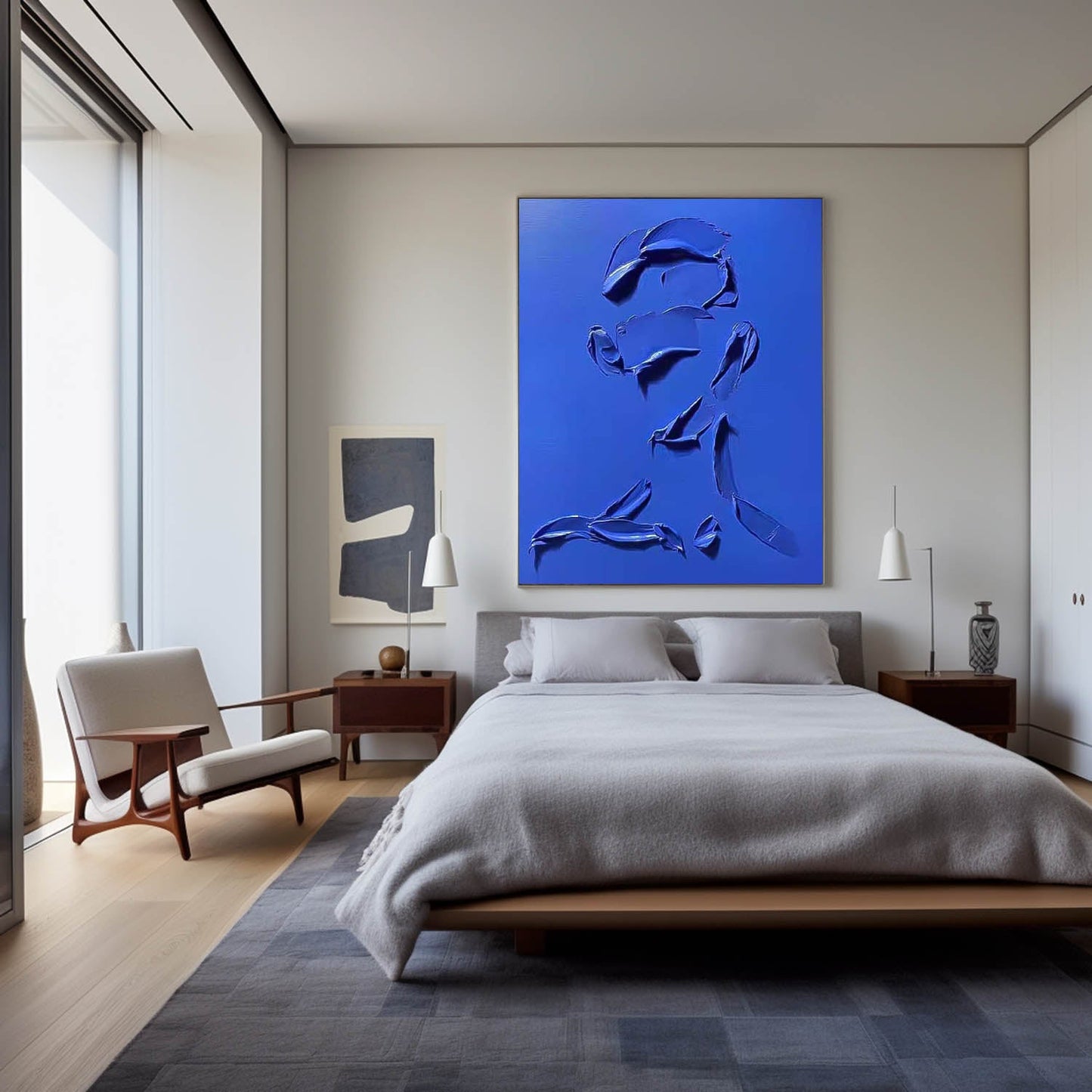 Bold Blue Minimalist Oil Painting for Modern Home Decor