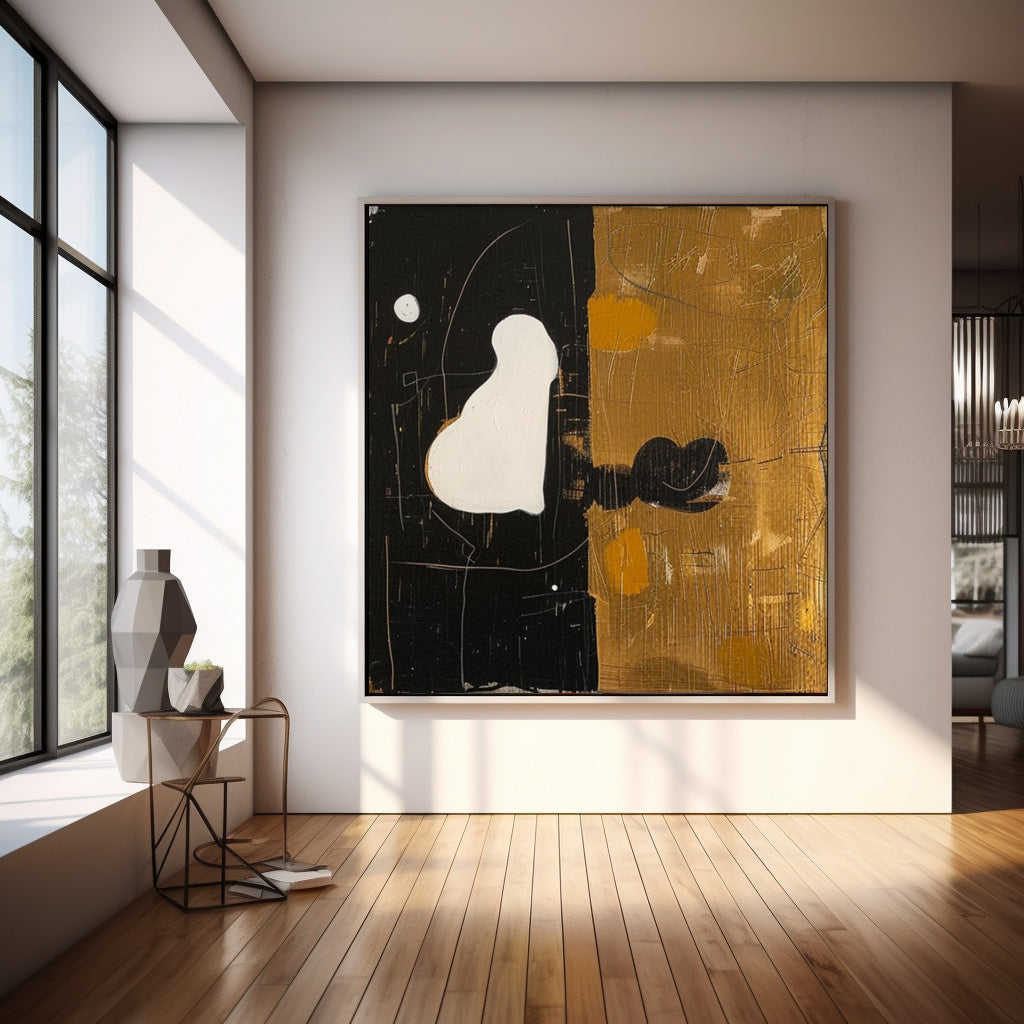Contemporary Black and Gold Abstract Oil Painting for Modern Home Decor