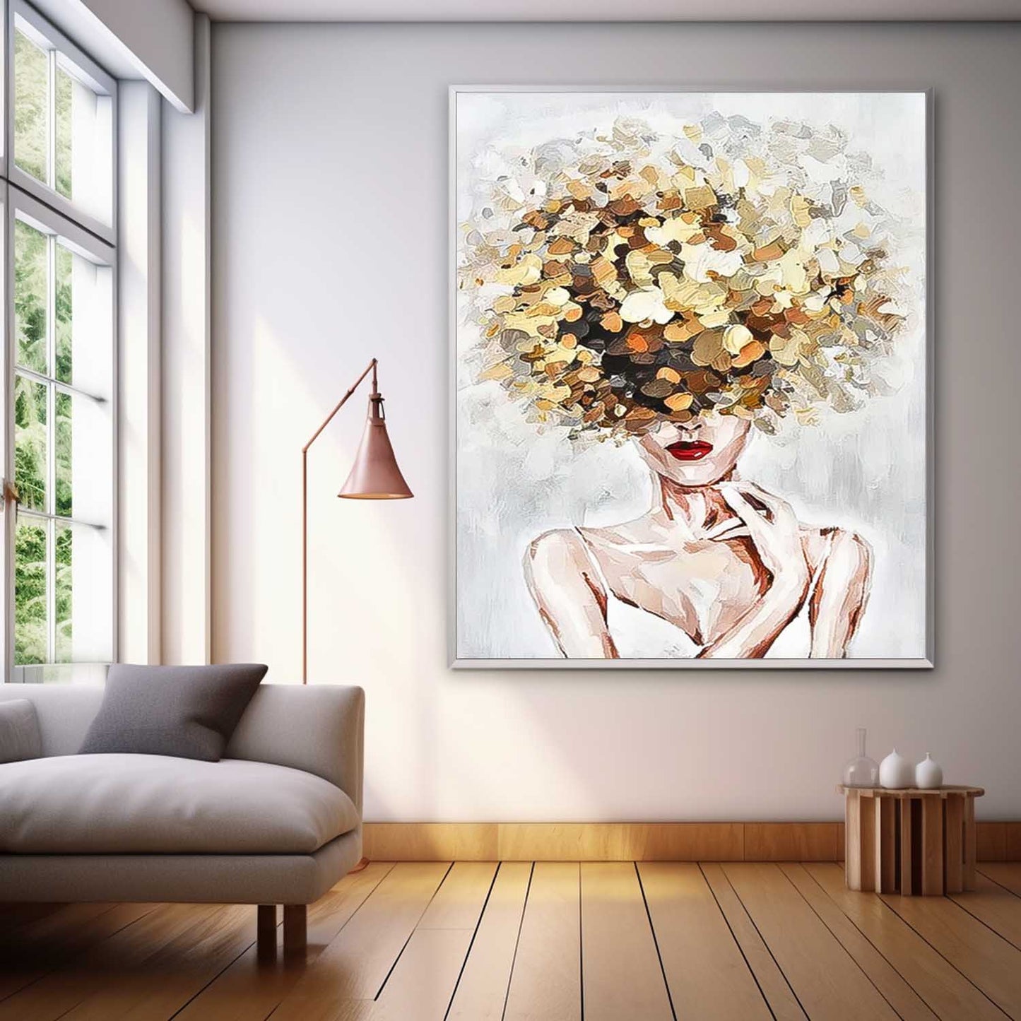 Abstract Woman with Floral Hat Oil Painting for Stylish Home Decor