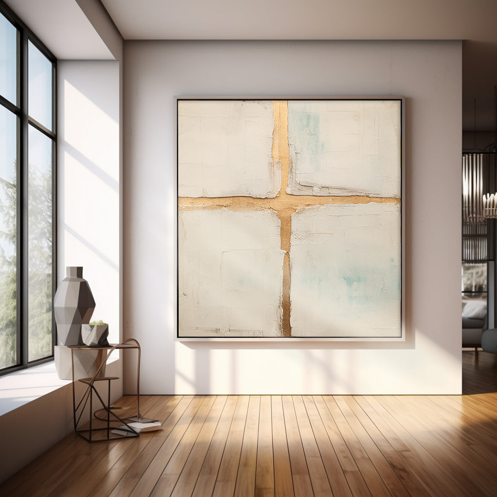 Elegant Minimalist Gold-Accented Canvas Oil Painting for Modern Decor