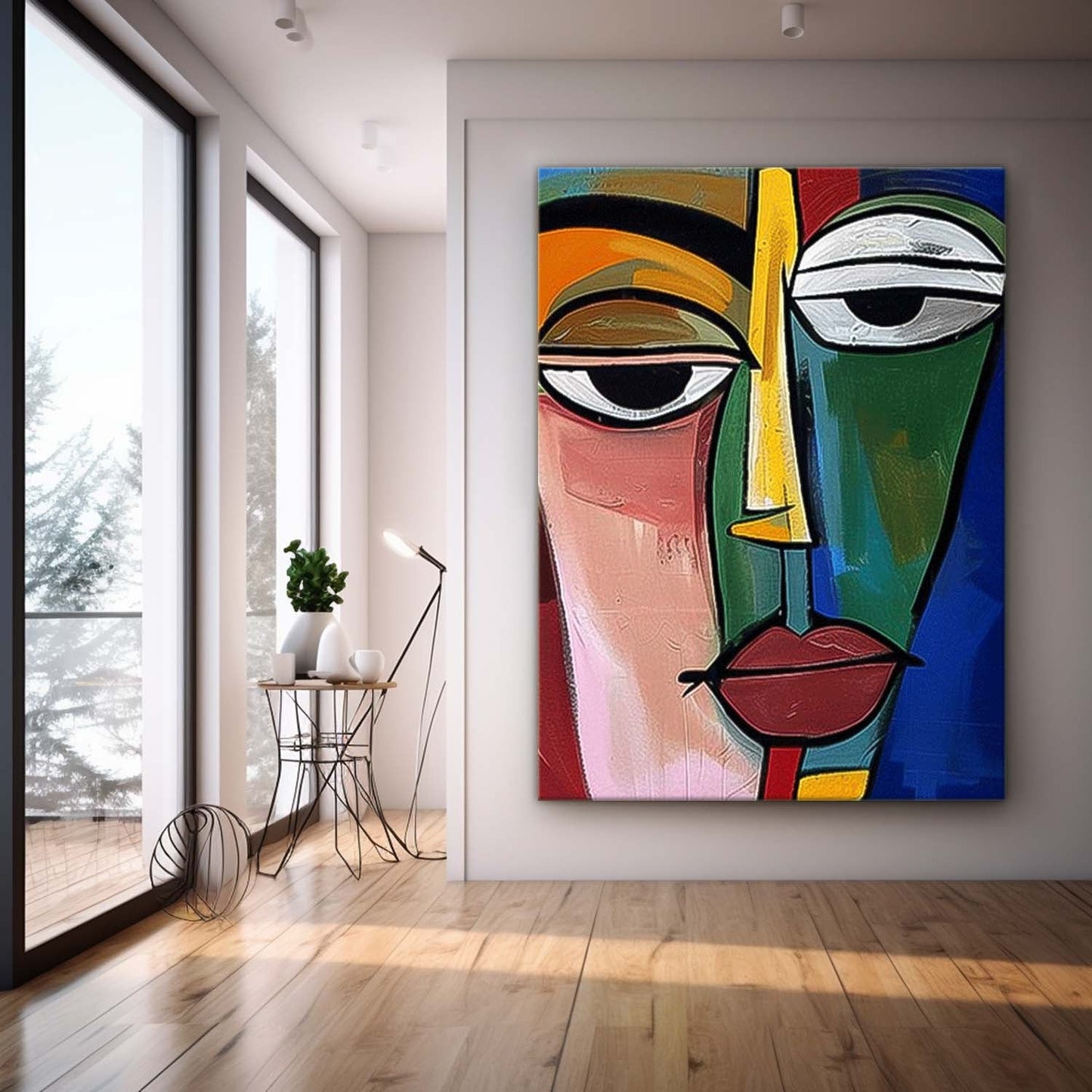Abstract Face Oil Painting - Colorful Modern Wall Art for Home Decor