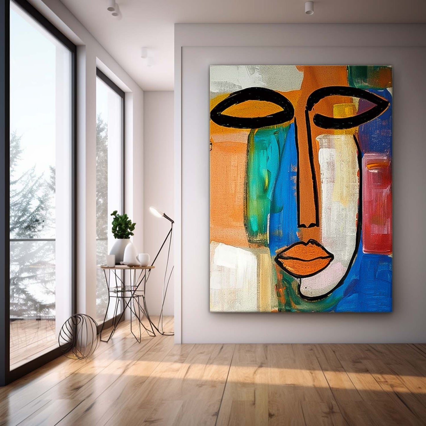 Abstract Contemporary Face Oil Painting for Modern Home Decor