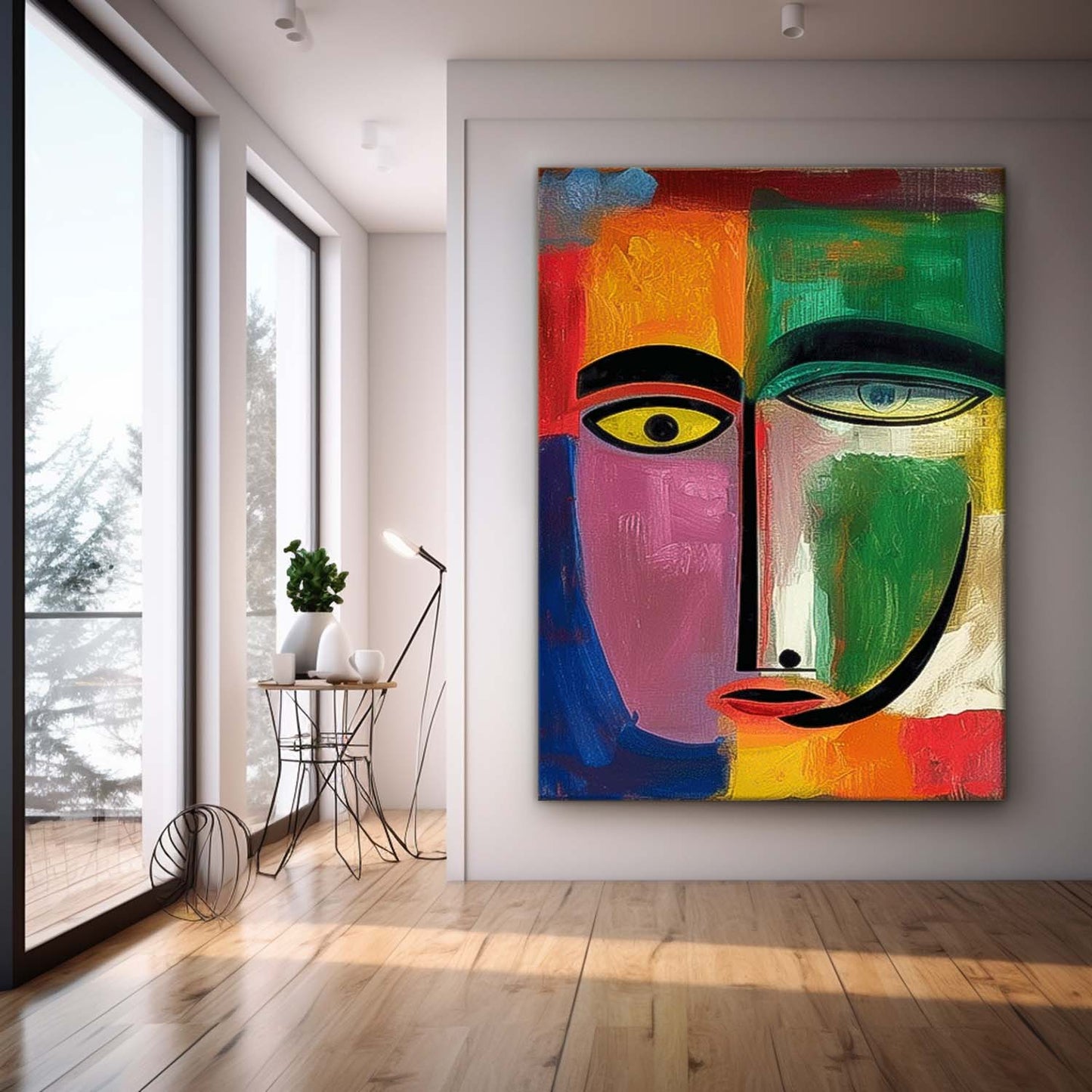 Abstract Colorful Face Oil Painting for Modern Home Décor