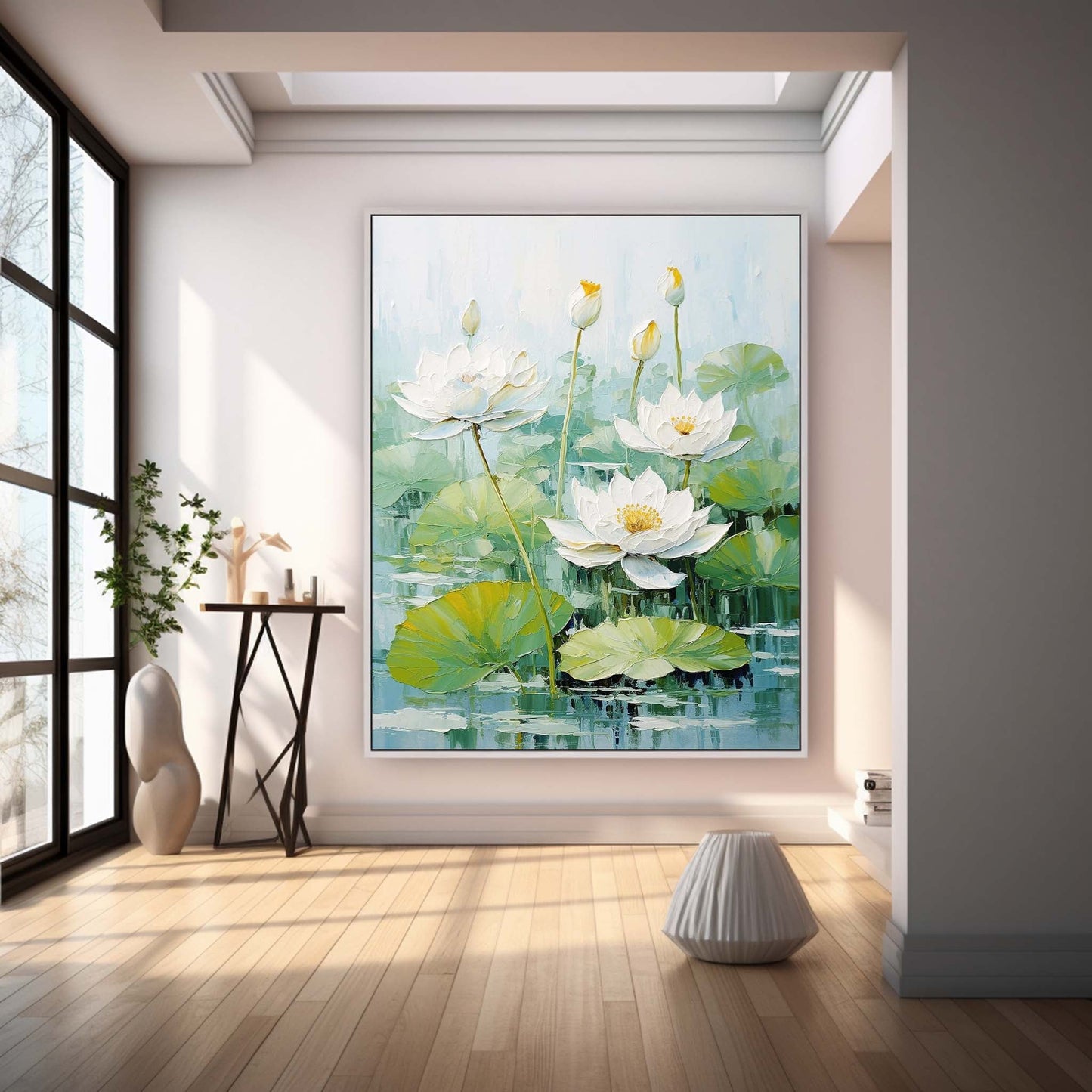 Lotus Blossom Oil Painting on Canvas - Tranquil Floral Art for Home Decor