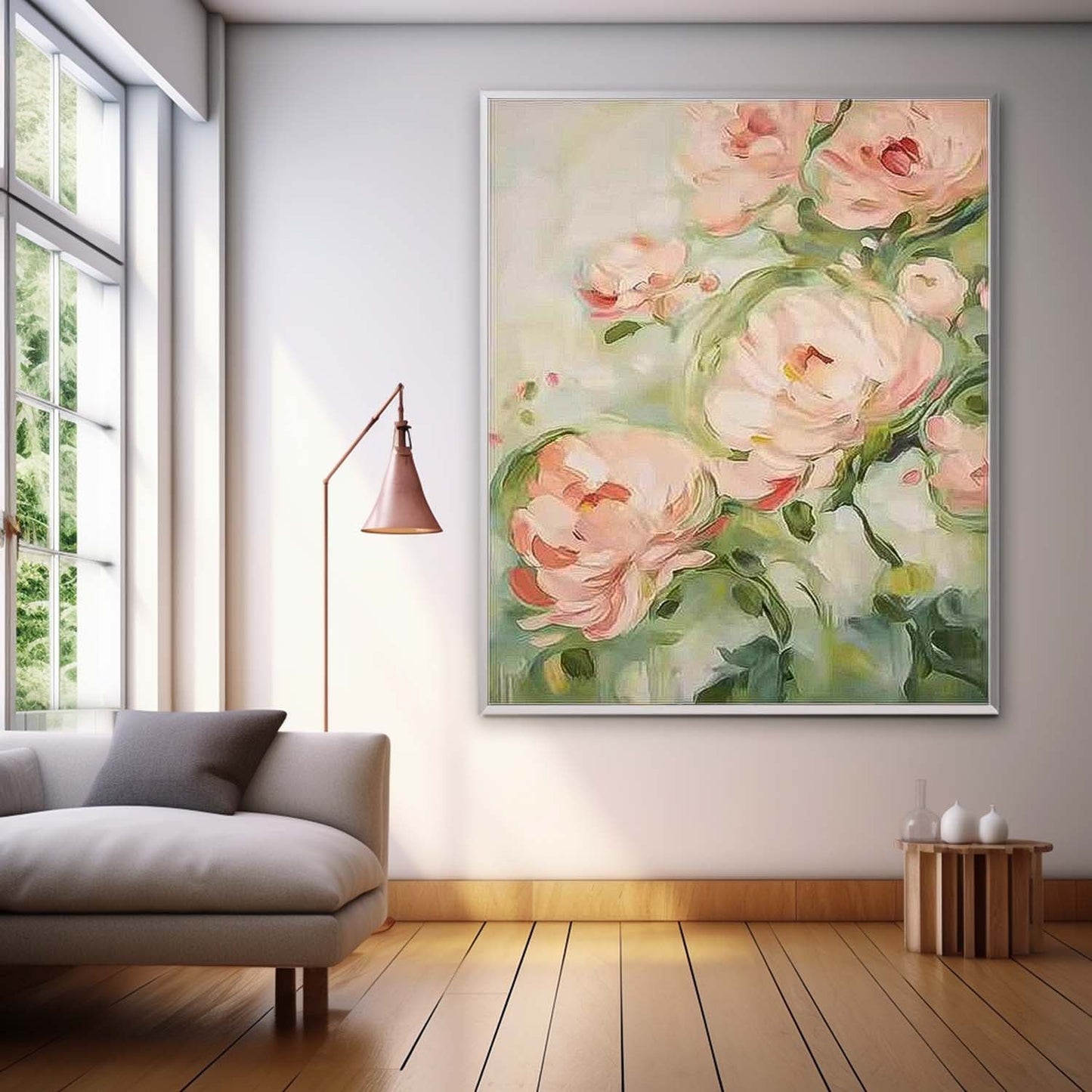 Elegant Pink Peony Oil Painting for Floral Wall Art Decor