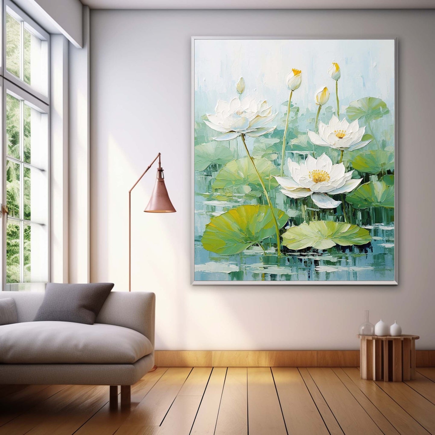 Lotus Blossom Oil Painting on Canvas - Tranquil Floral Art for Home Decor