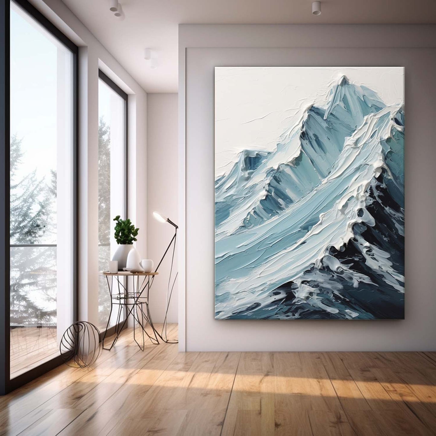 Majestic Mountain Waves Oil Painting for Coastal and Nature Enthusiasts