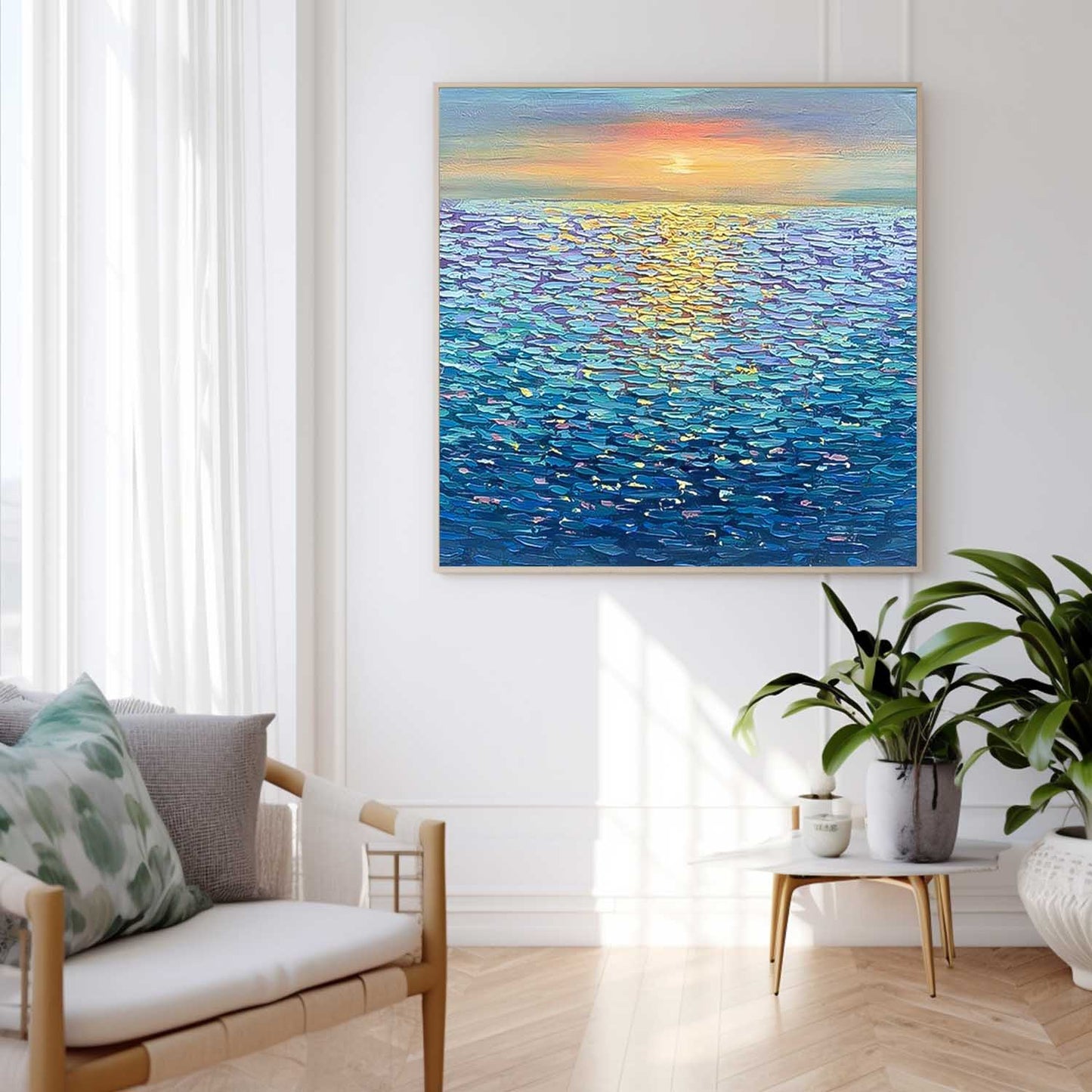 Serene Ocean Sunset Oil Painting - Vibrant Seascape Canvas Art for Home Decor