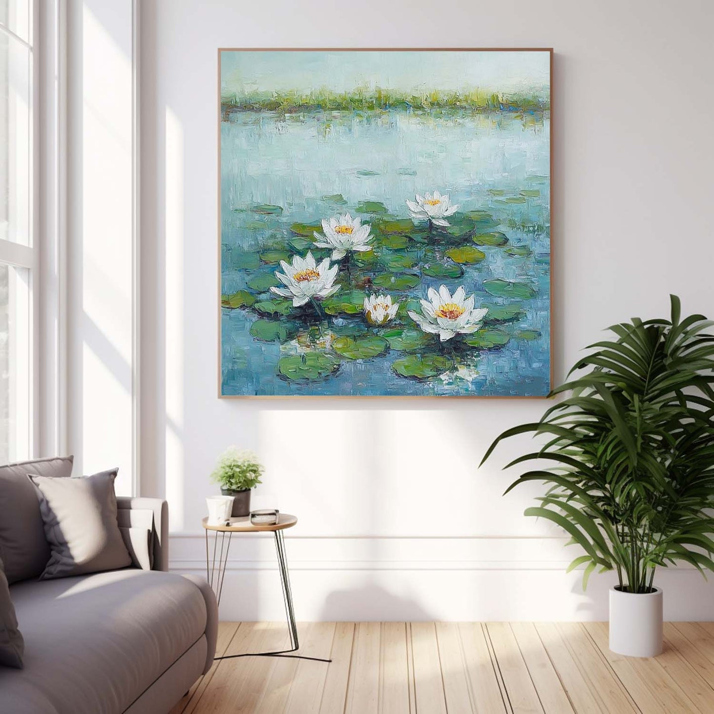 Serene Water Lilies Oil Painting for Tranquil Home Decor