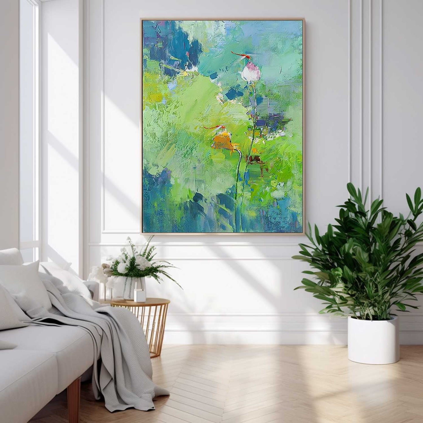 Vibrant Floral Oil Painting on Canvas – Modern Botanical Artwork for Home Decor