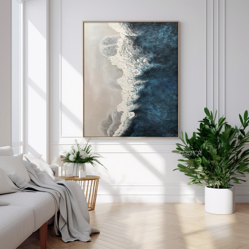 Tranquil Ocean Waves Oil Painting for Serene Coastal Home Décor