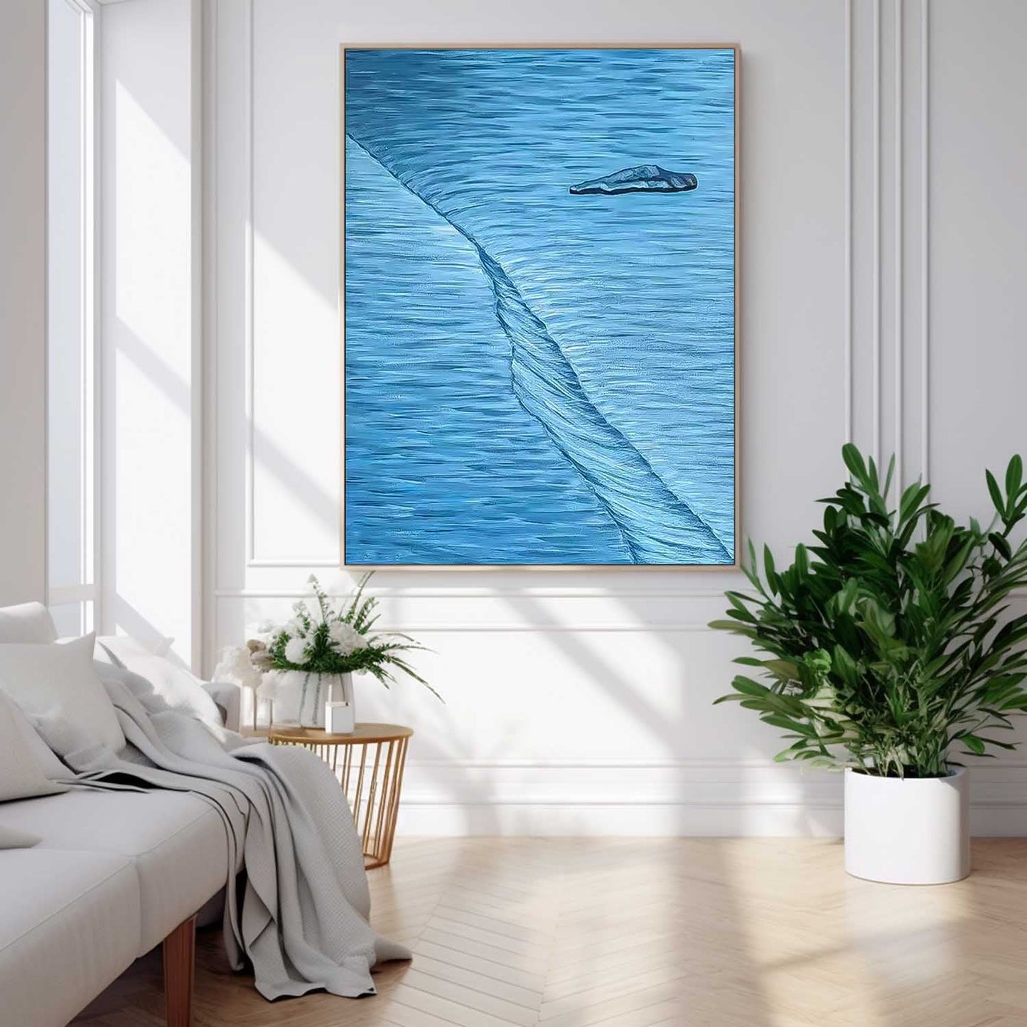 Serene Blue Abstract Oil Painting for Modern Minimalist Home Decor