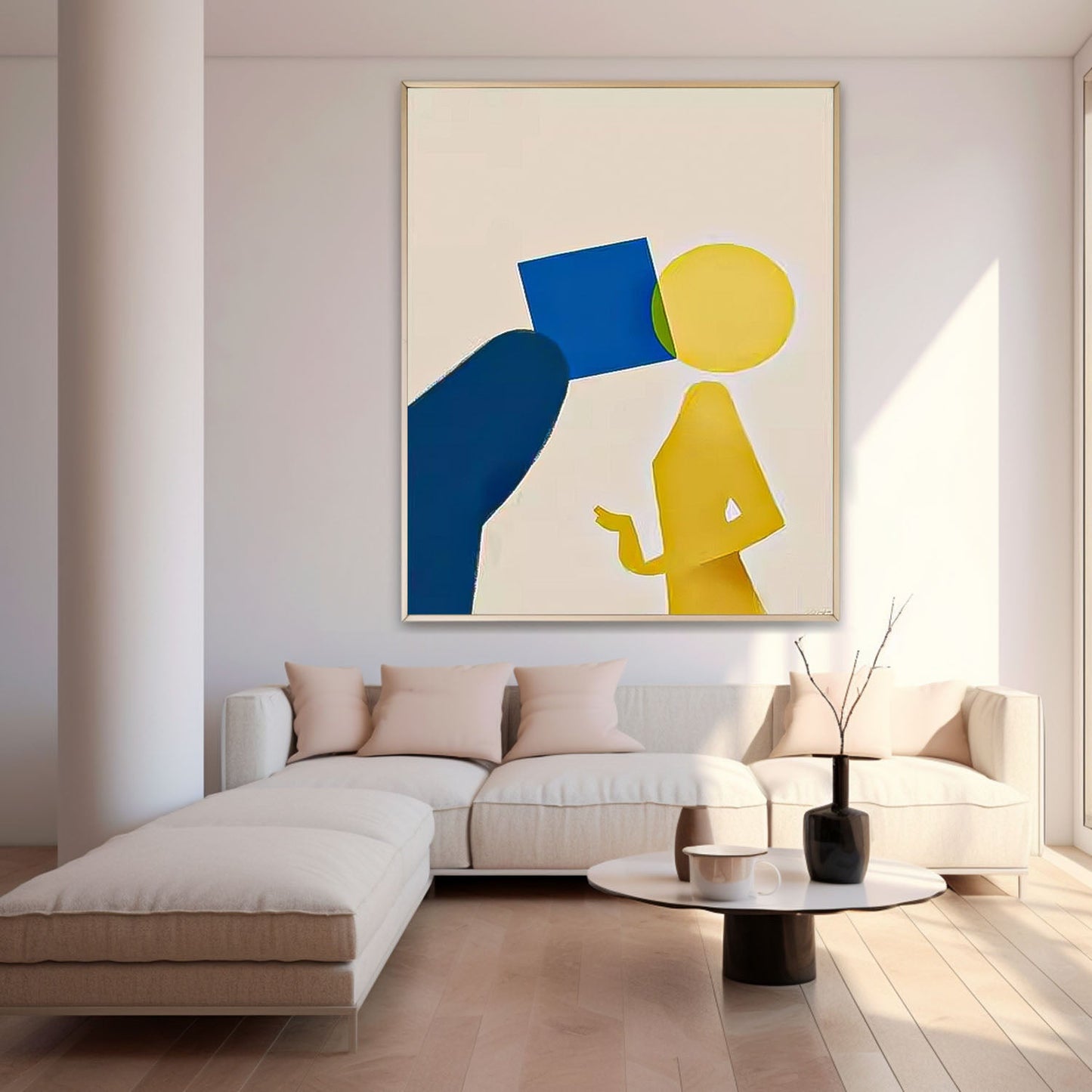 Modern Minimalist Oil Painting with Abstract Figures and Bold Colors