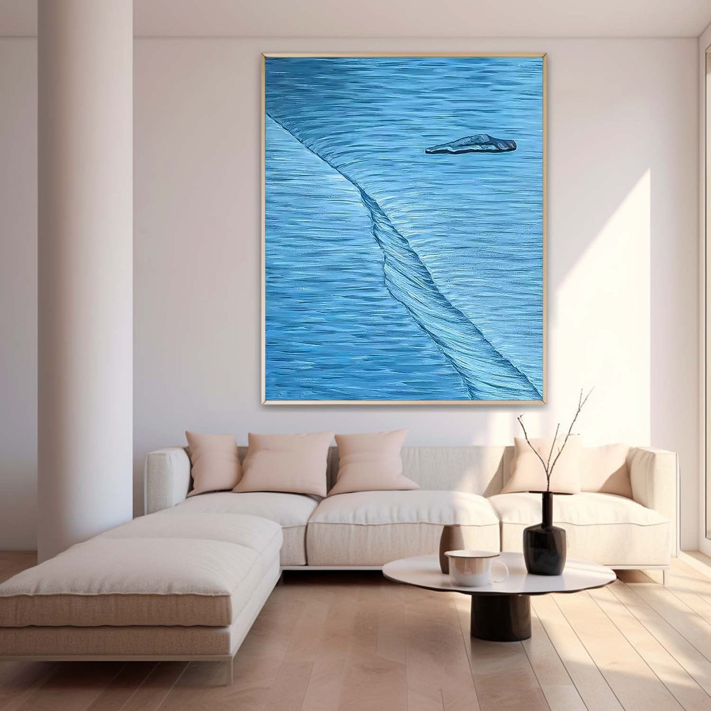 Serene Blue Abstract Oil Painting for Modern Minimalist Home Decor