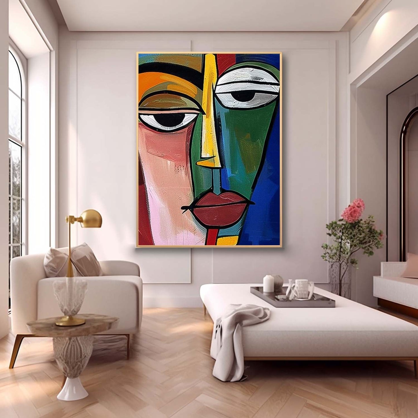 Abstract Face Oil Painting - Colorful Modern Wall Art for Home Decor