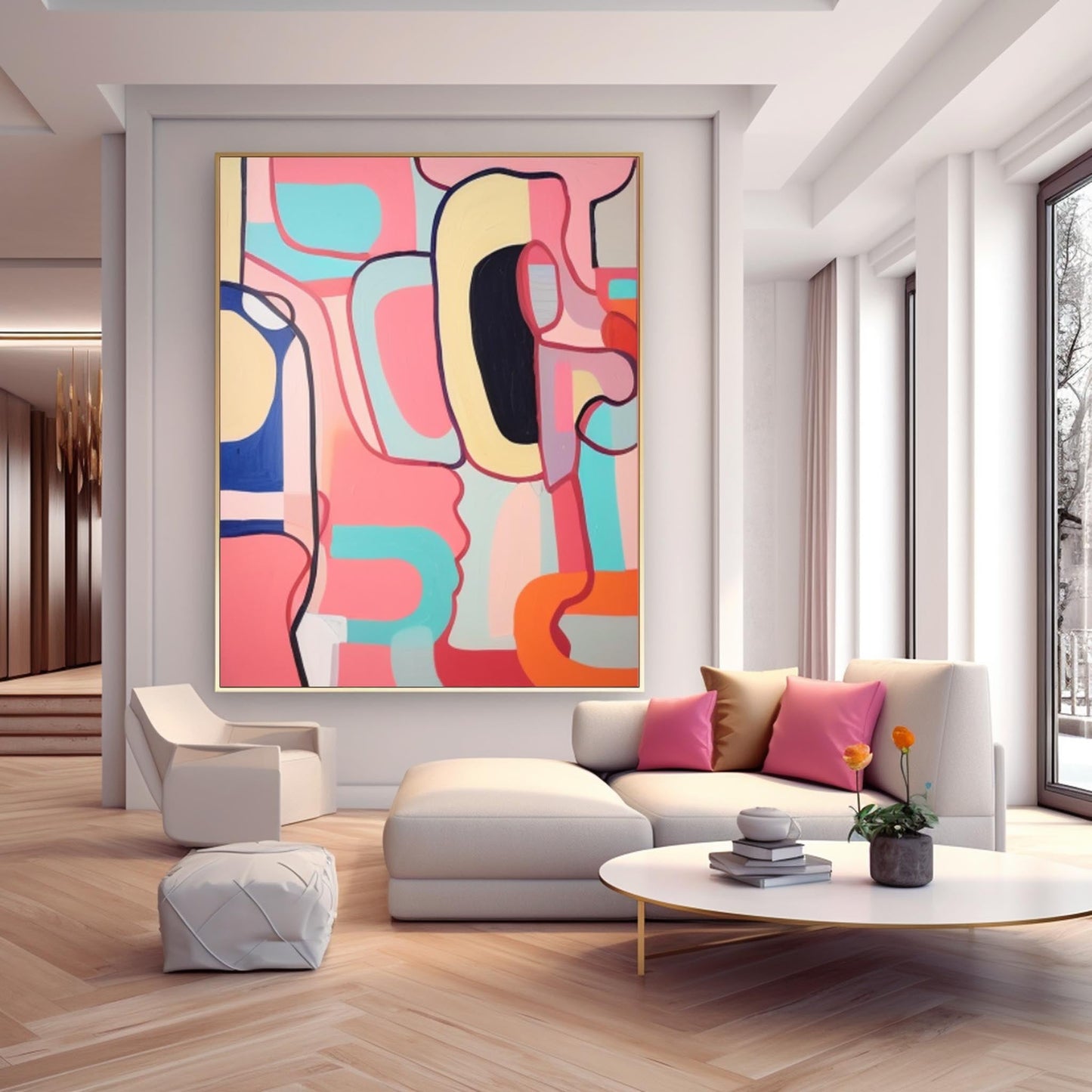 Colorful Abstract Face Oil Painting for Modern Home Decor