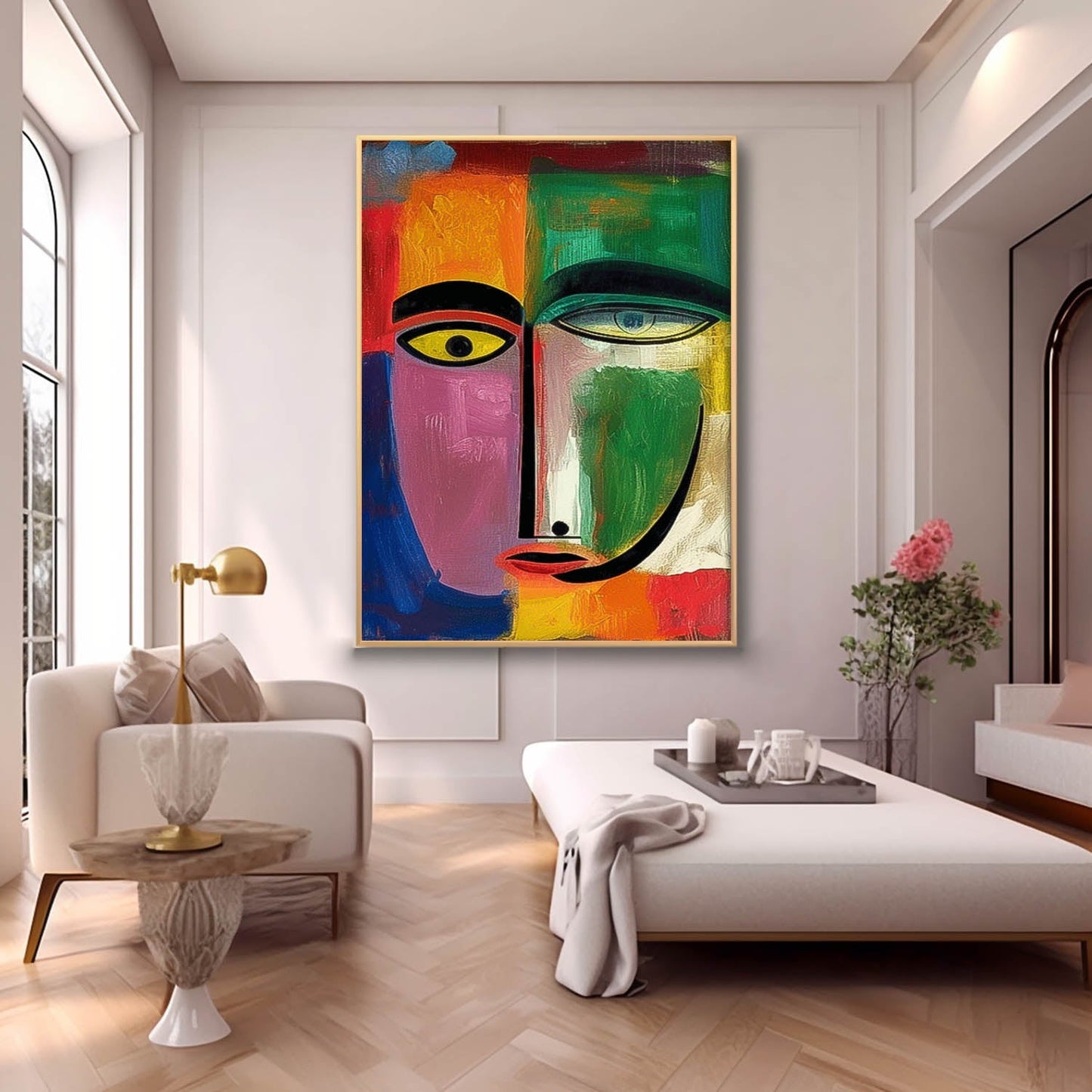 Abstract Colorful Face Oil Painting for Modern Home Décor