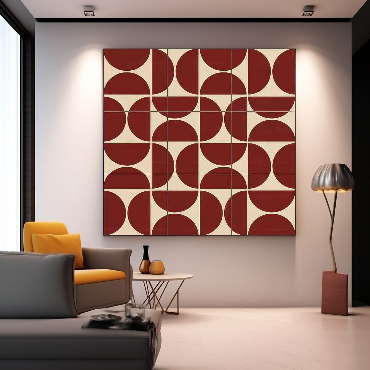 Contemporary Abstract Oil Painting with Geometric Shapes and Warm Tones