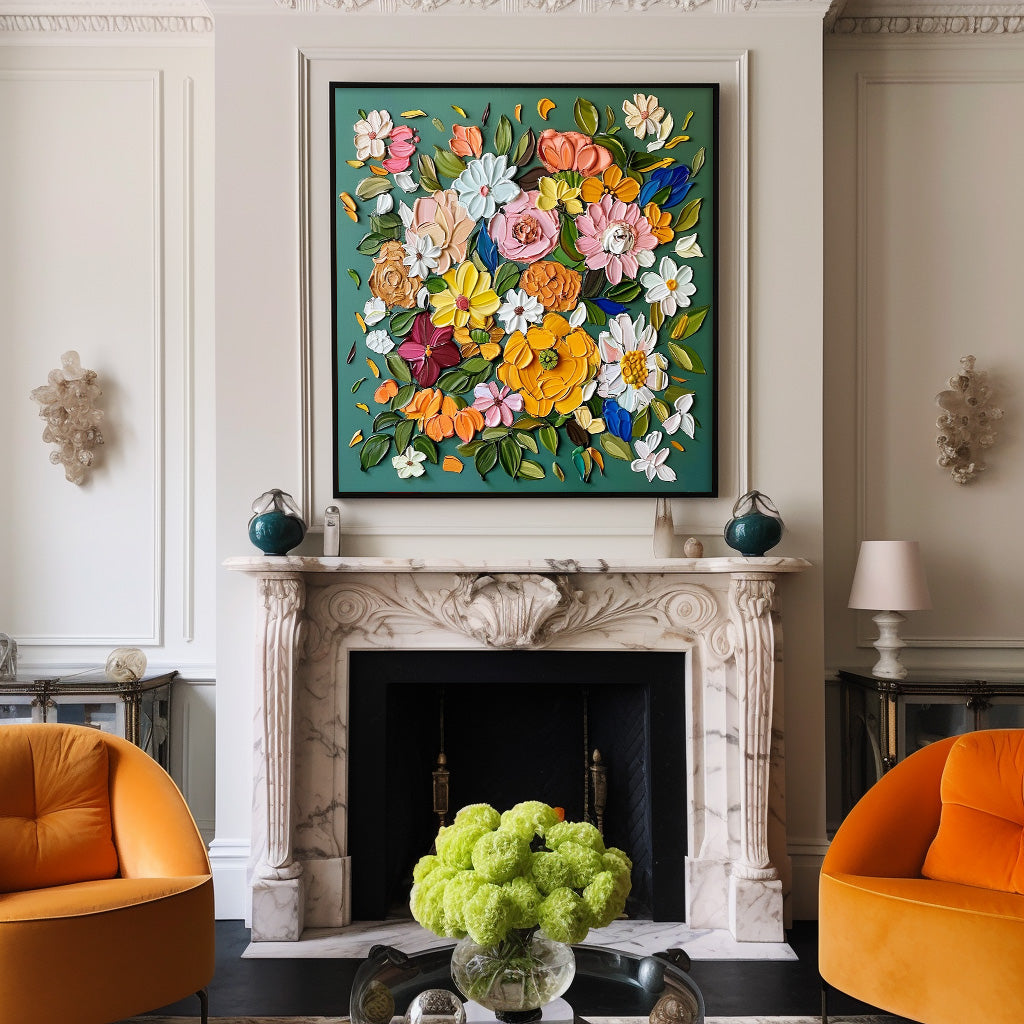 Vibrant Floral Oil Painting on Canvas – Colorful Blossom Art for Home Décor