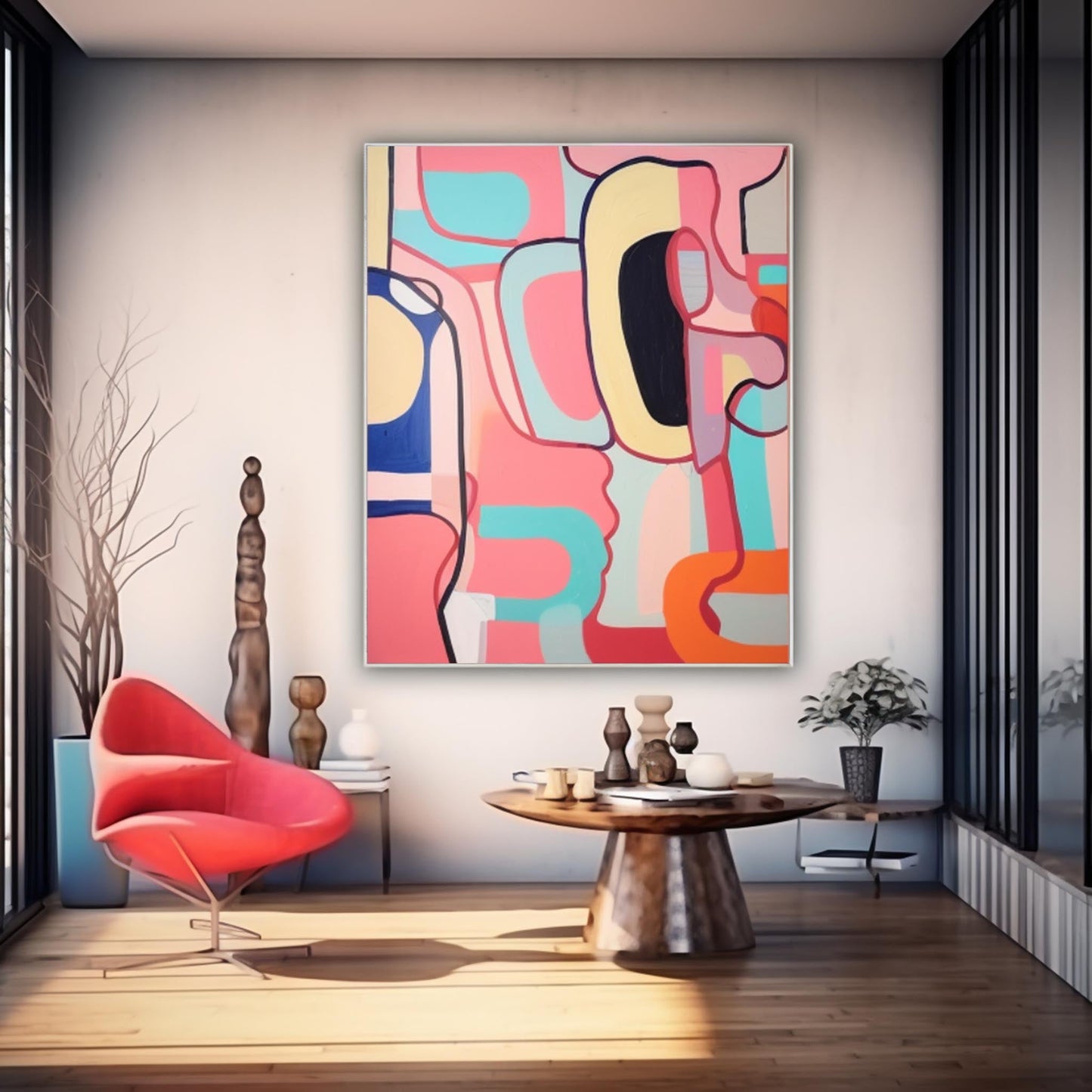Colorful Abstract Face Oil Painting for Modern Home Decor