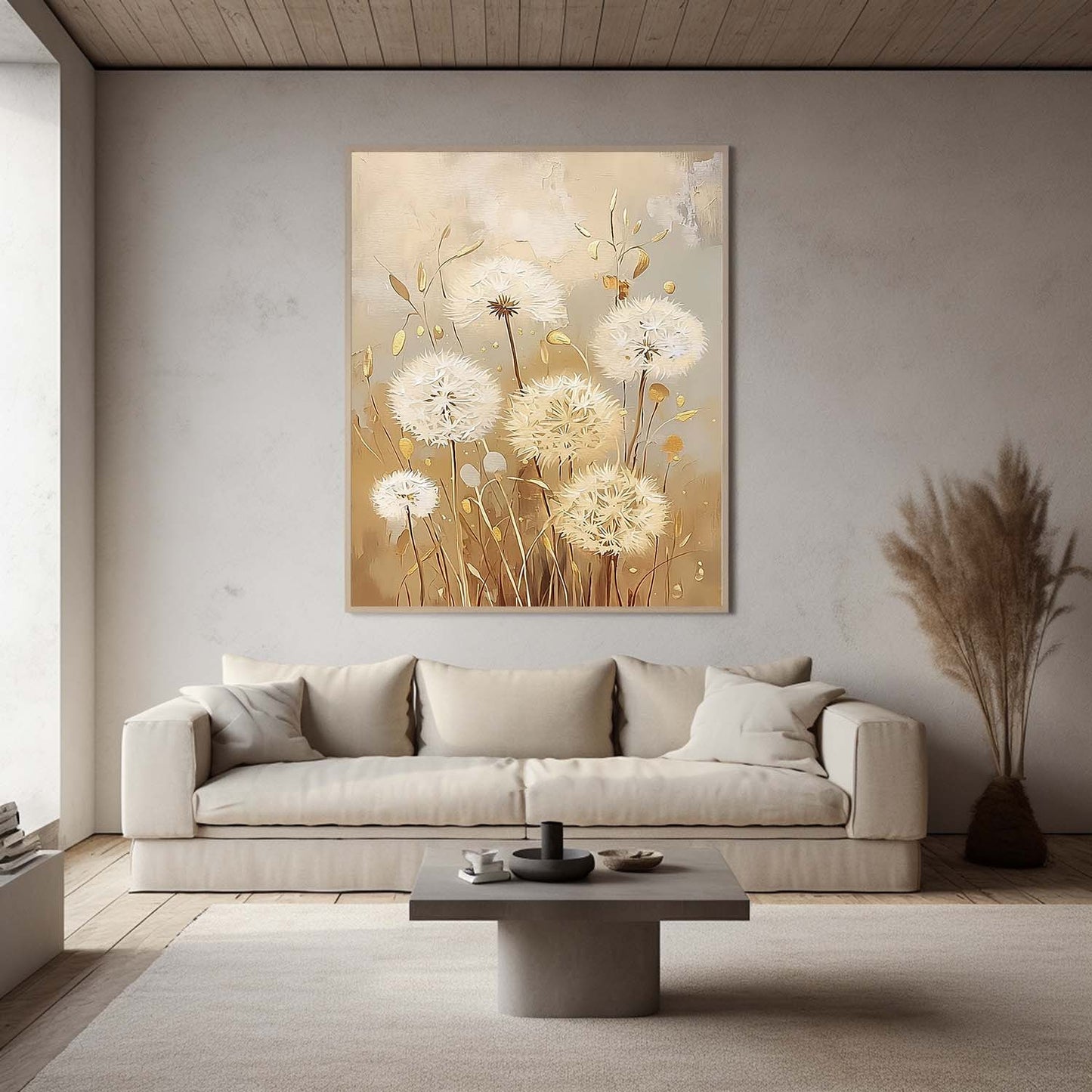 Elegant White Dandelion Flowers Oil Painting for Chic Home Decor