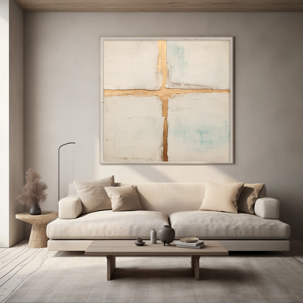 Elegant Minimalist Gold-Accented Canvas Oil Painting for Modern Decor