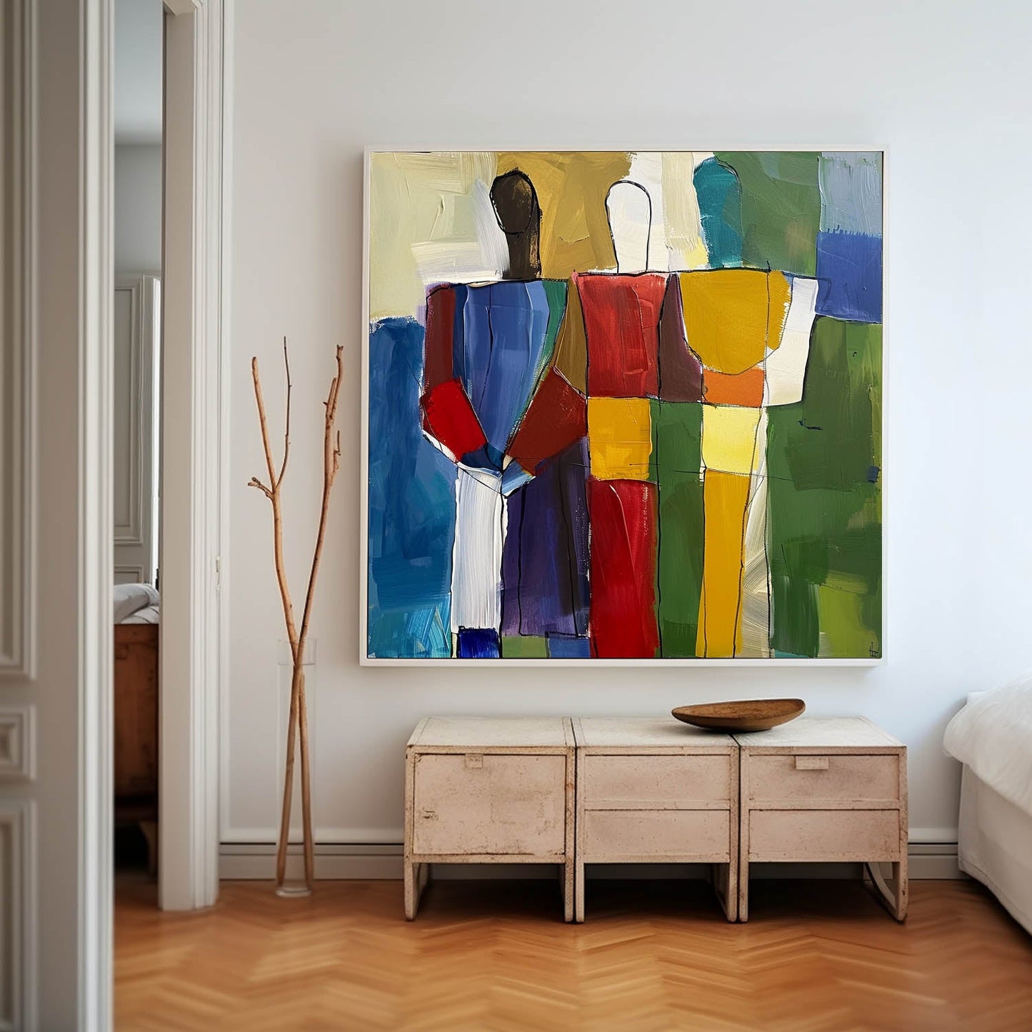 Abstracte Figuralen – Kleurrijk Mensen Thema Canvas Schilderij voor Kantoor en Woonkamer