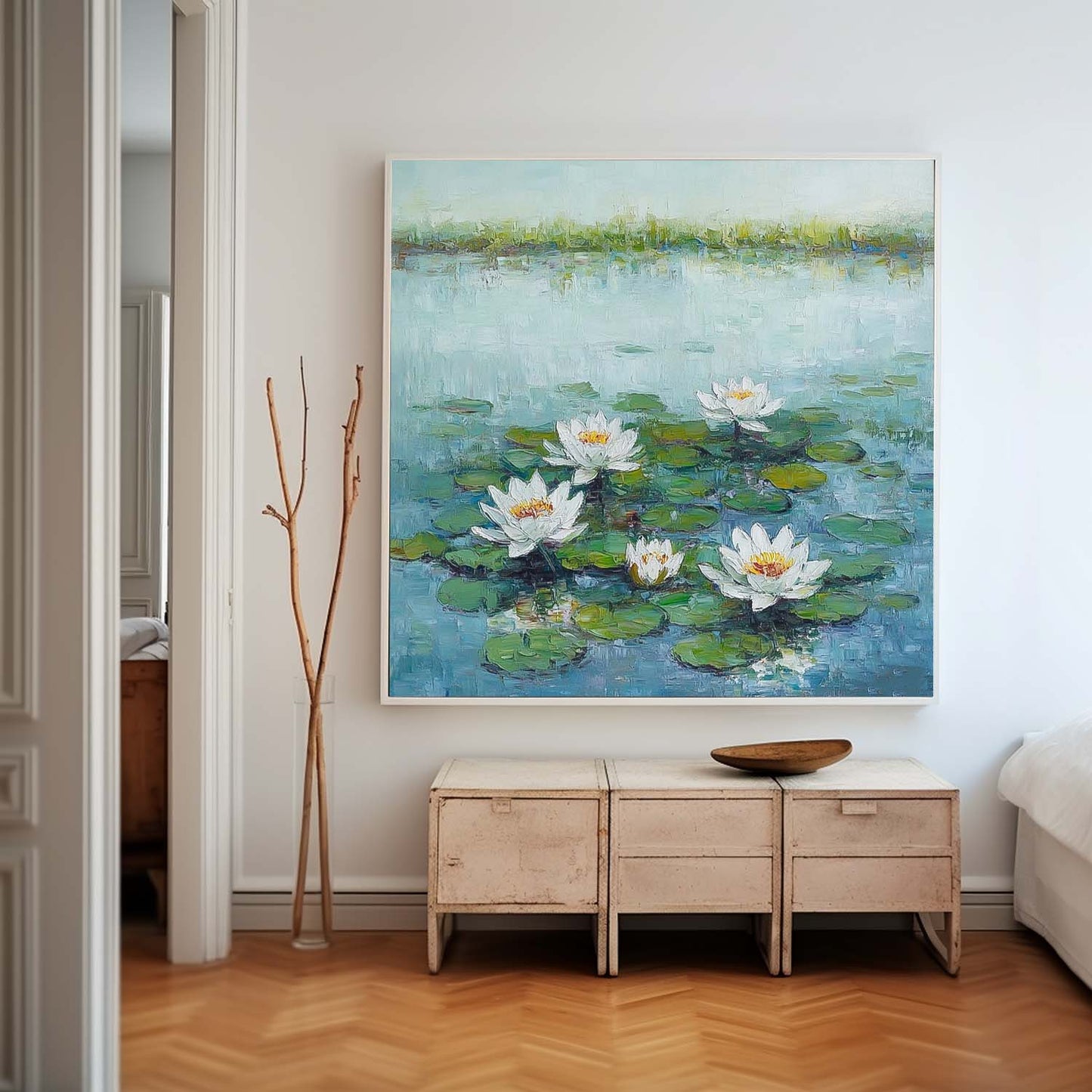 Serene Water Lilies Oil Painting for Tranquil Home Decor