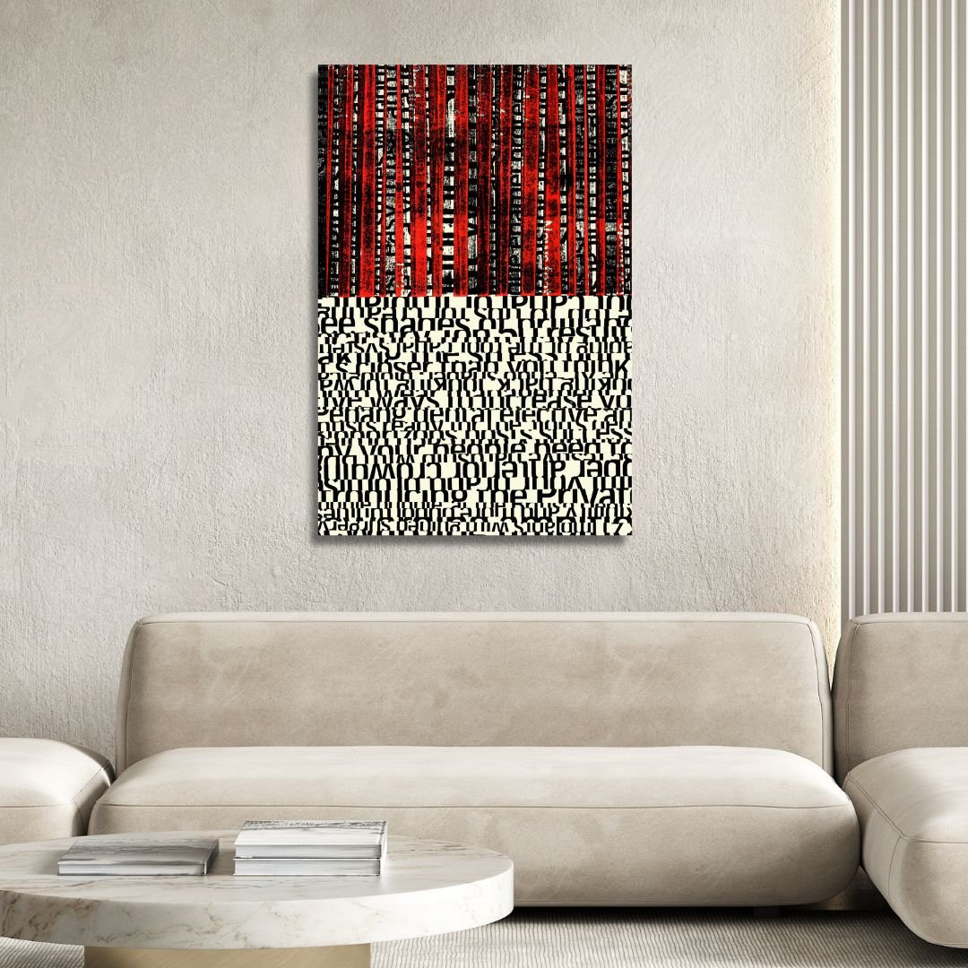 Bold Black and Red Abstract Typography Oil Painting for Modern Art Decor