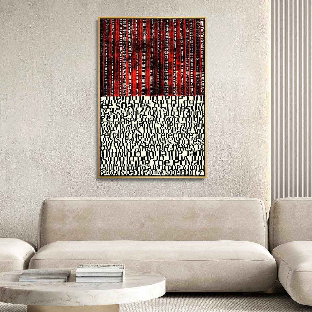 Bold Black and Red Abstract Typography Oil Painting for Modern Art Decor