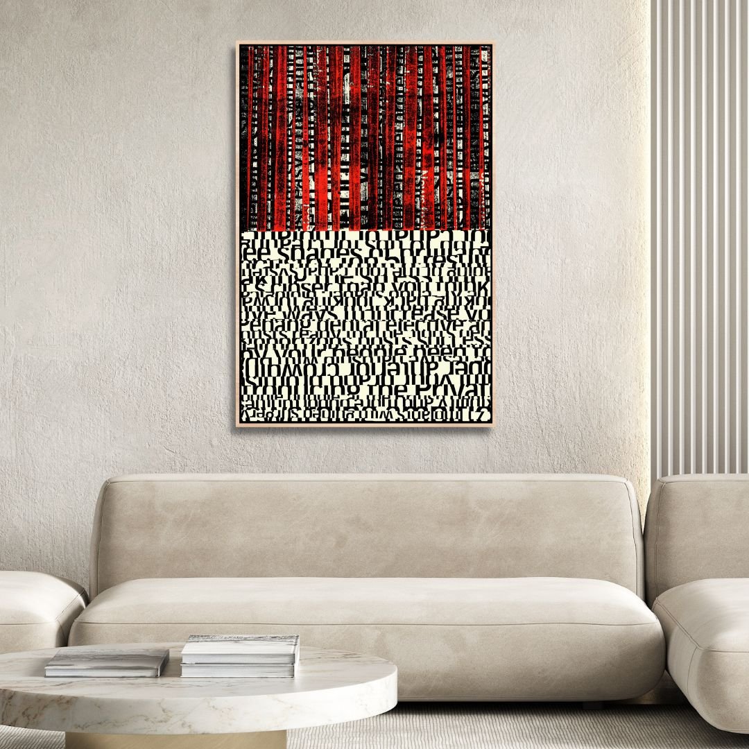 Bold Black and Red Abstract Typography Oil Painting for Modern Art Decor