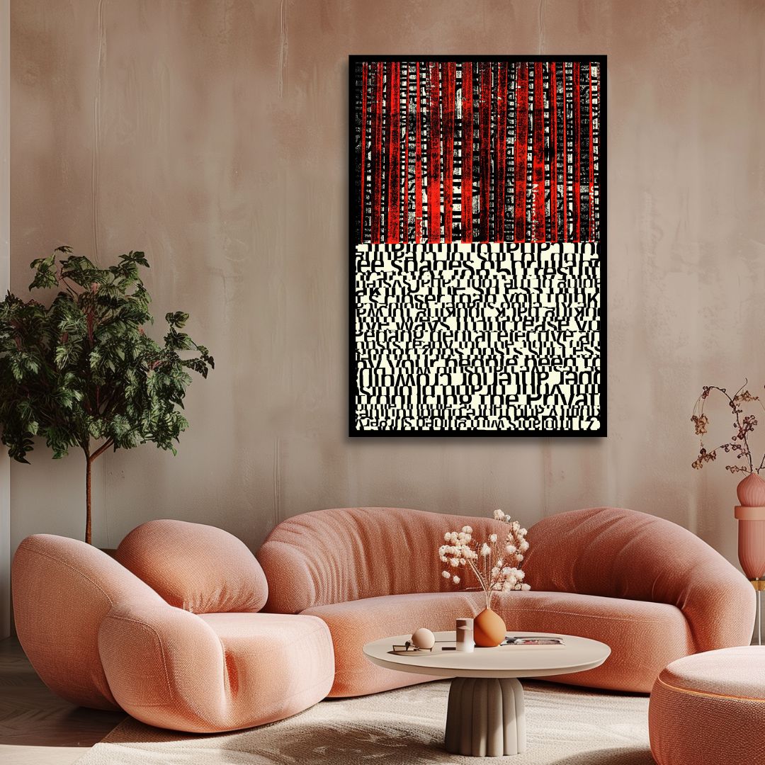 Bold Black and Red Abstract Typography Oil Painting for Modern Art Decor