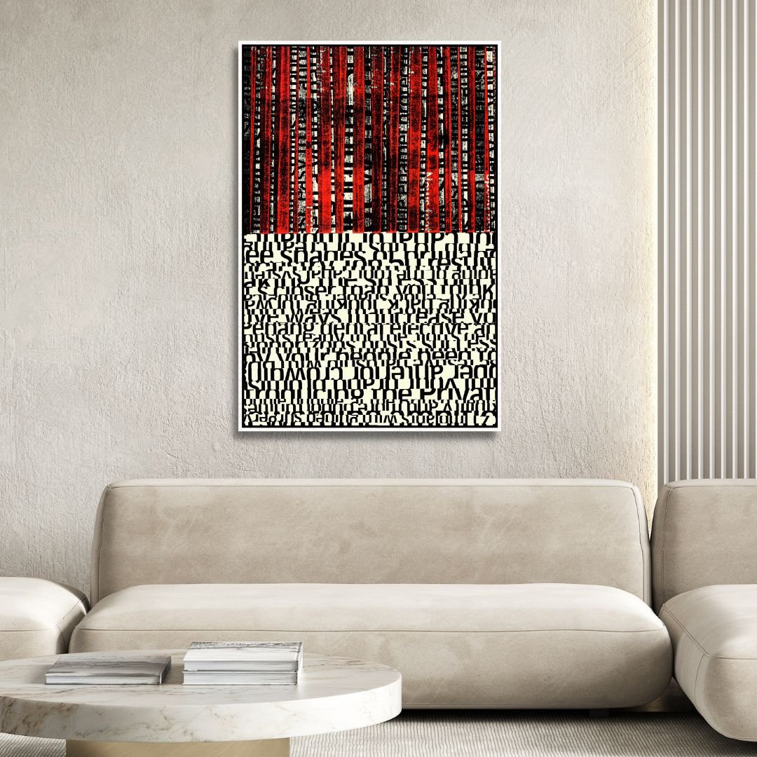 Bold Black and Red Abstract Typography Oil Painting for Modern Art Decor