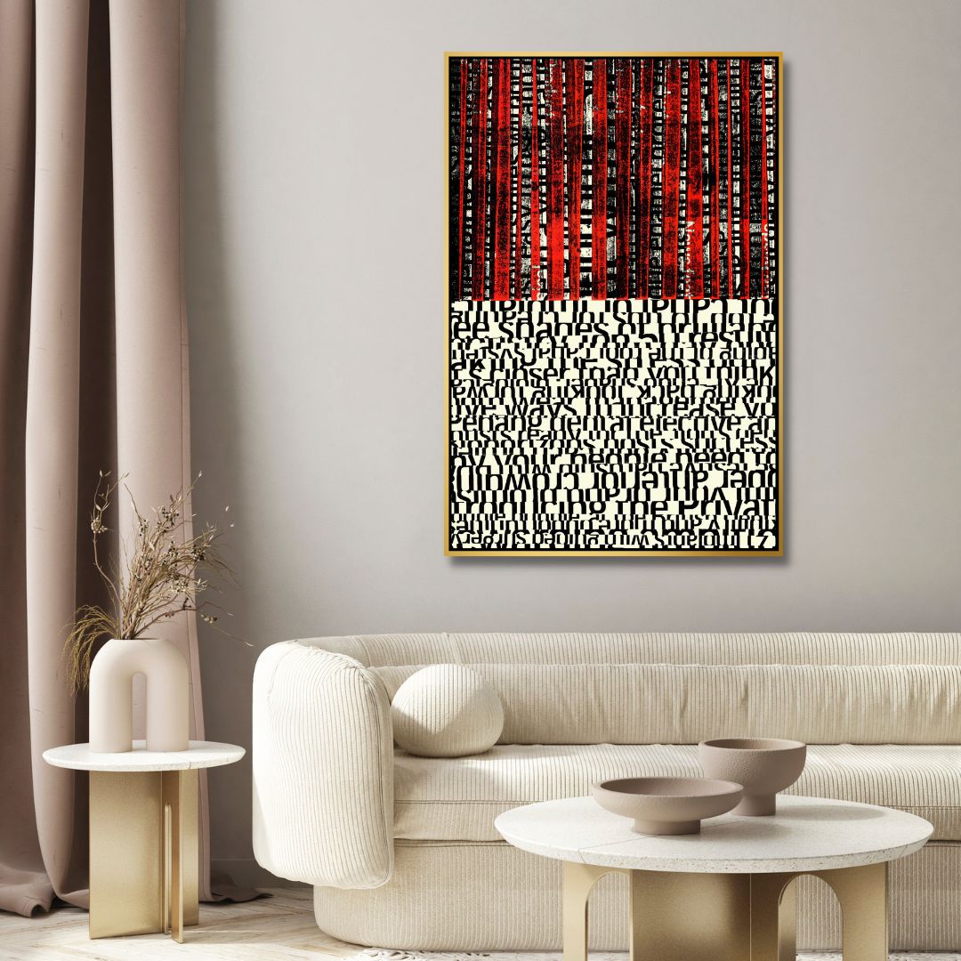 Bold Black and Red Abstract Typography Oil Painting for Modern Art Decor