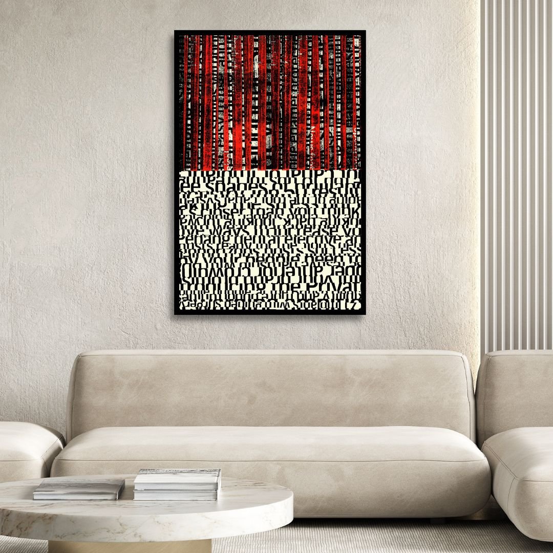 Bold Black and Red Abstract Typography Oil Painting for Modern Art Decor