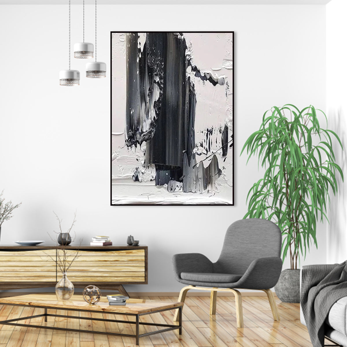 Elegant Monochromatic Abstract Oil Painting for Modern Home Decor