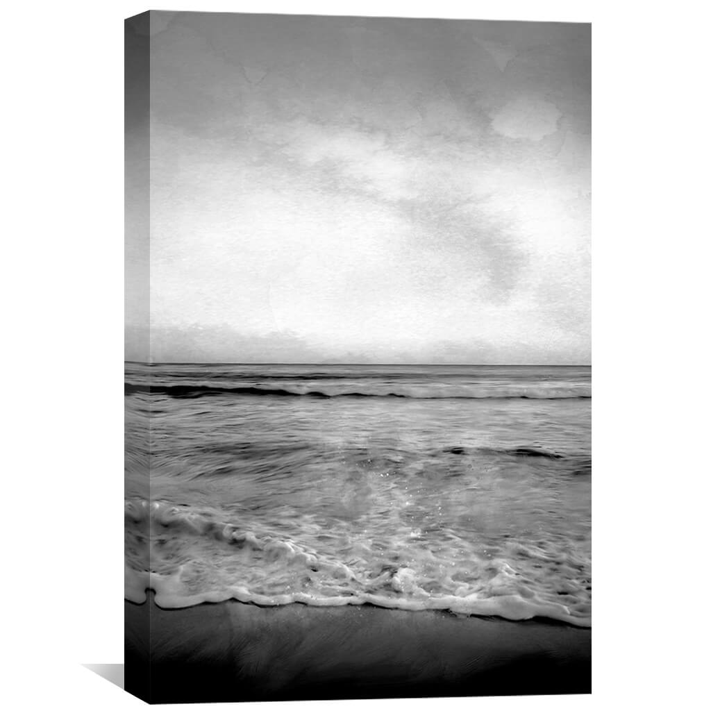 Monochrome Beach Scene Oil Painting for Stylish Home Decor